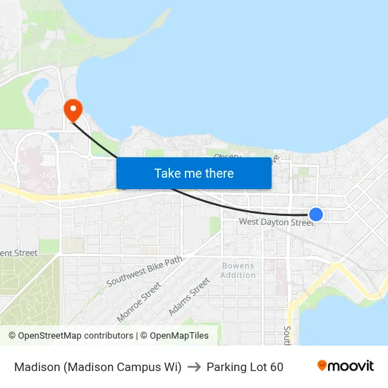Madison (Madison Campus Wi) to Parking Lot 60 map