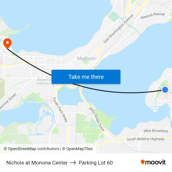 Nichols at Monona Center to Parking Lot 60 map