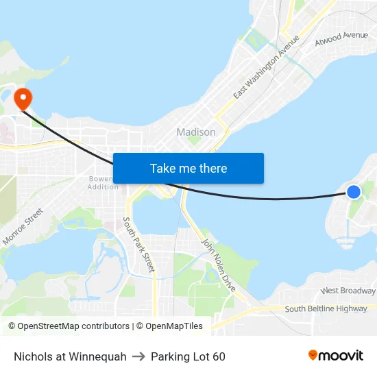 Nichols at Winnequah to Parking Lot 60 map