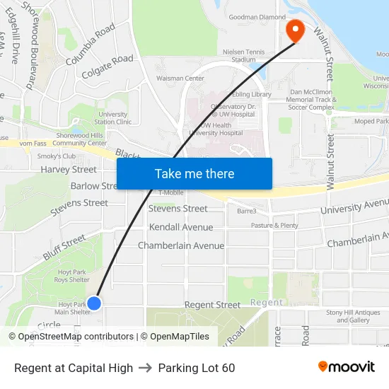 Regent at Capital High to Parking Lot 60 map