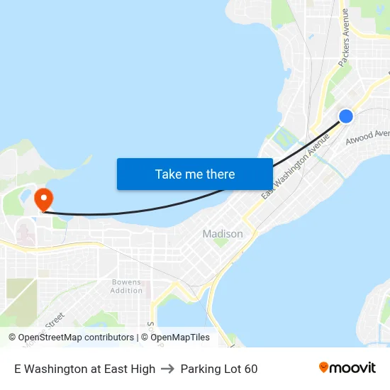 E Washington at East High to Parking Lot 60 map
