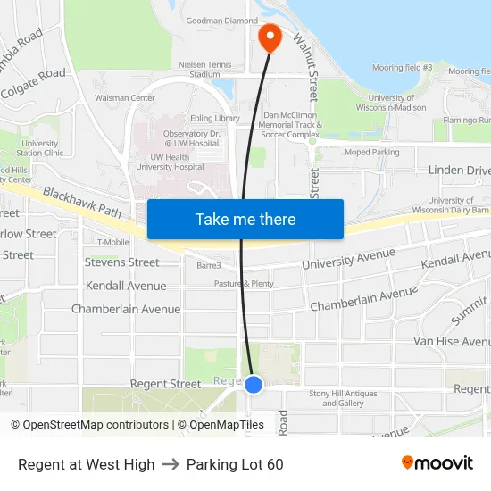 Regent at West High to Parking Lot 60 map