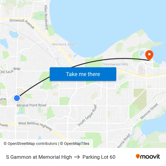 S Gammon at Memorial High to Parking Lot 60 map