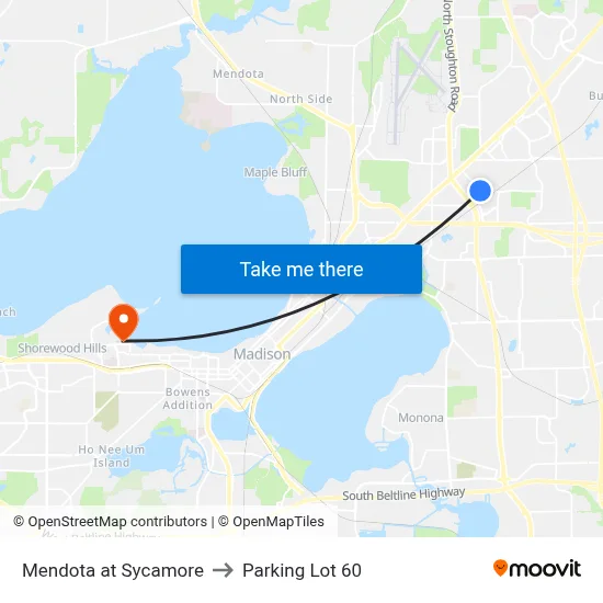 Mendota at Sycamore to Parking Lot 60 map