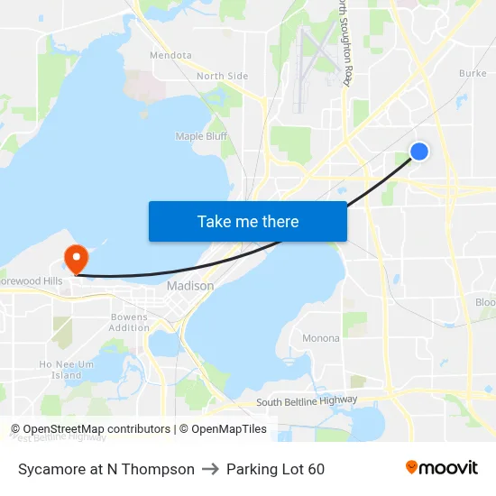 Sycamore at N Thompson to Parking Lot 60 map