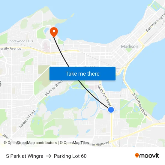 S Park at Wingra to Parking Lot 60 map