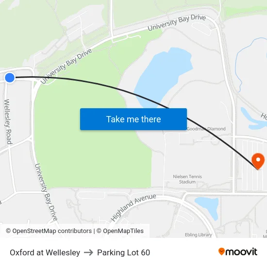 Oxford at Wellesley to Parking Lot 60 map