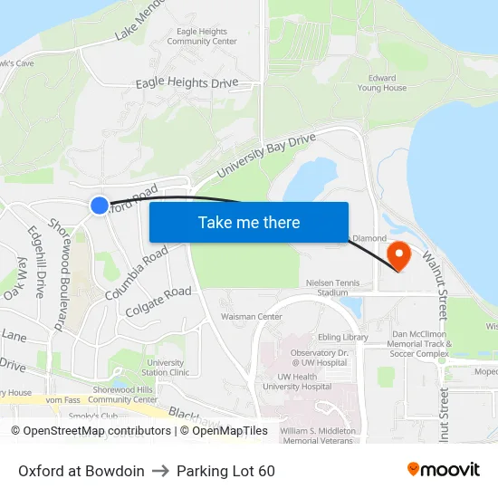 Oxford at Bowdoin to Parking Lot 60 map