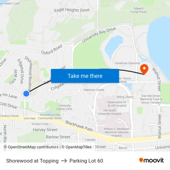 Shorewood at Topping to Parking Lot 60 map