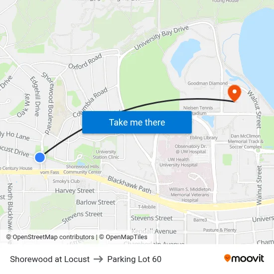 Shorewood at Locust to Parking Lot 60 map