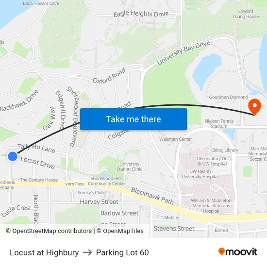 Locust at Highbury to Parking Lot 60 map