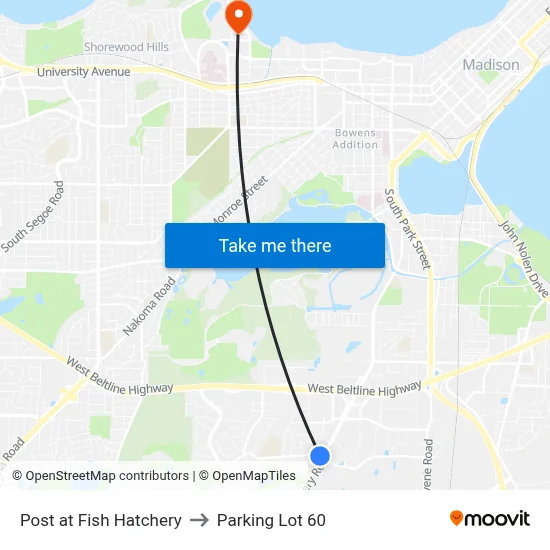 Post at Fish Hatchery to Parking Lot 60 map