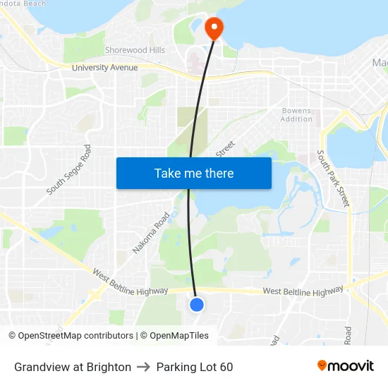 Grandview at Brighton to Parking Lot 60 map