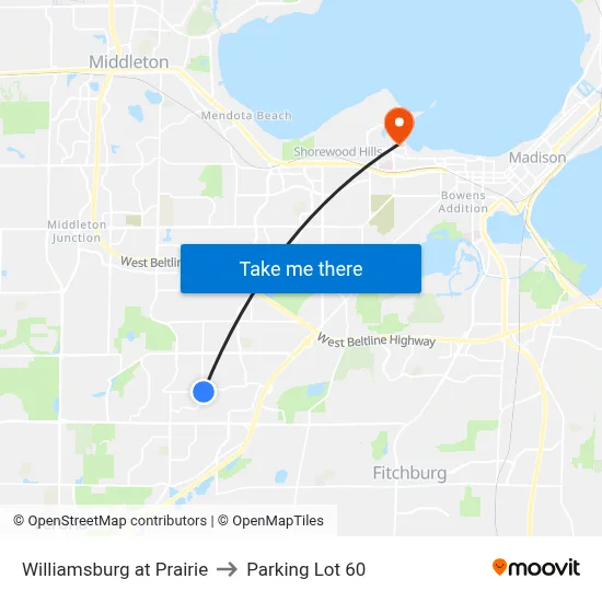 Williamsburg at Prairie to Parking Lot 60 map