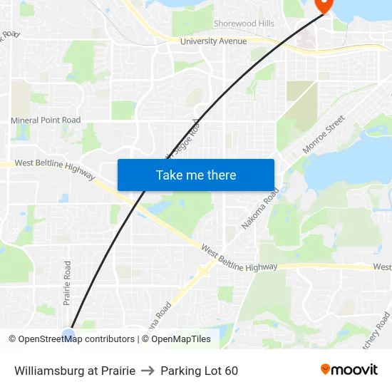 Williamsburg at Prairie to Parking Lot 60 map