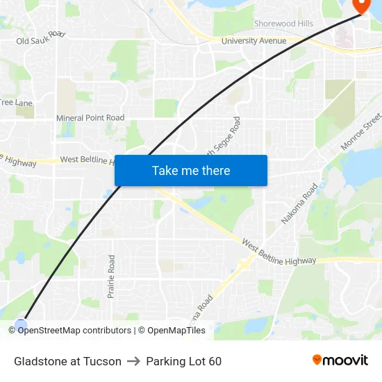 Gladstone at Tucson to Parking Lot 60 map