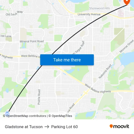 Gladstone at Tucson to Parking Lot 60 map