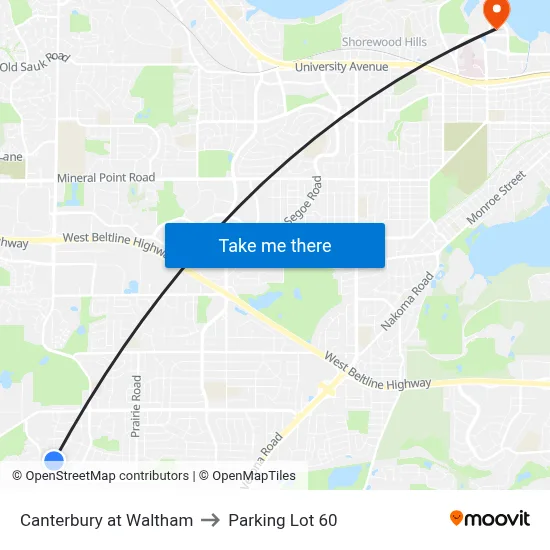 Canterbury at Waltham to Parking Lot 60 map
