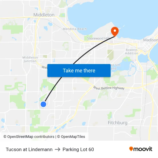 Tucson at Lindemann to Parking Lot 60 map