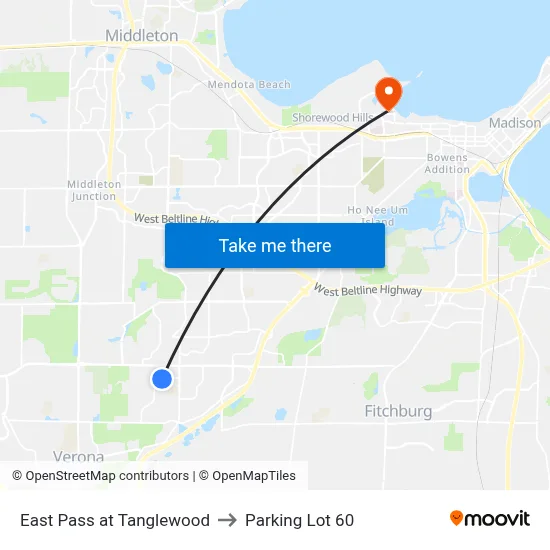East Pass at Tanglewood to Parking Lot 60 map