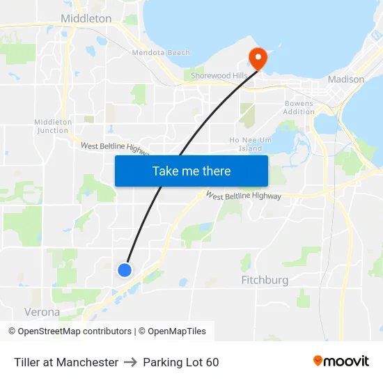 Tiller at Manchester to Parking Lot 60 map