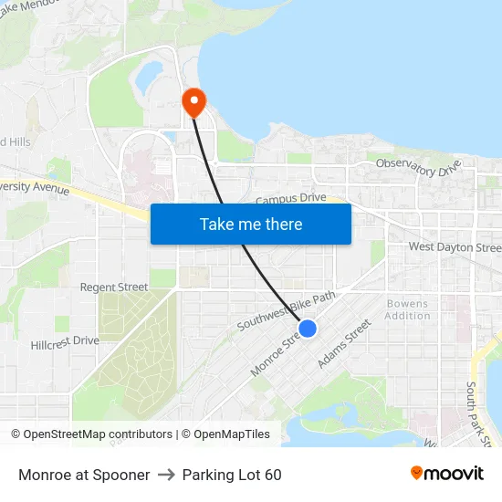 Monroe at Spooner to Parking Lot 60 map