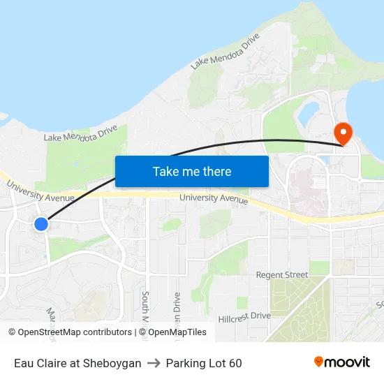 Eau Claire at Sheboygan to Parking Lot 60 map