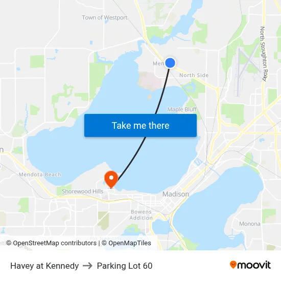 Havey at Kennedy to Parking Lot 60 map