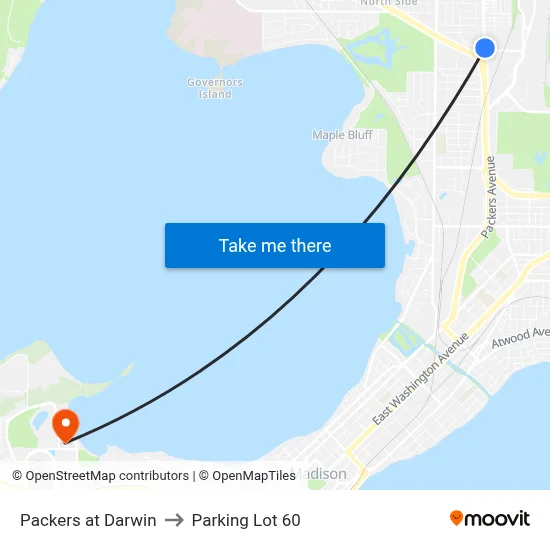 Packers at Darwin to Parking Lot 60 map
