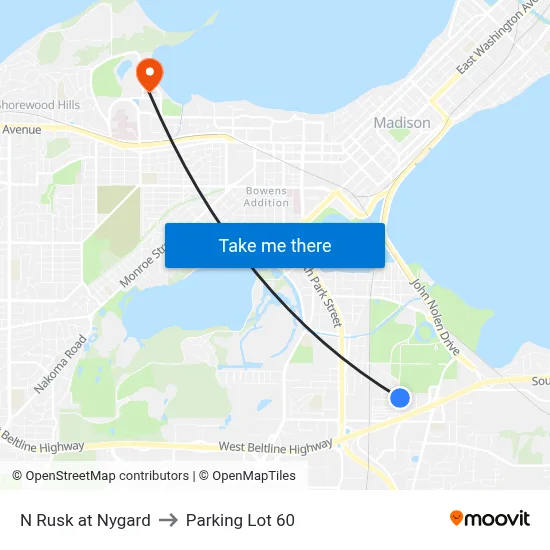 N Rusk at Nygard to Parking Lot 60 map