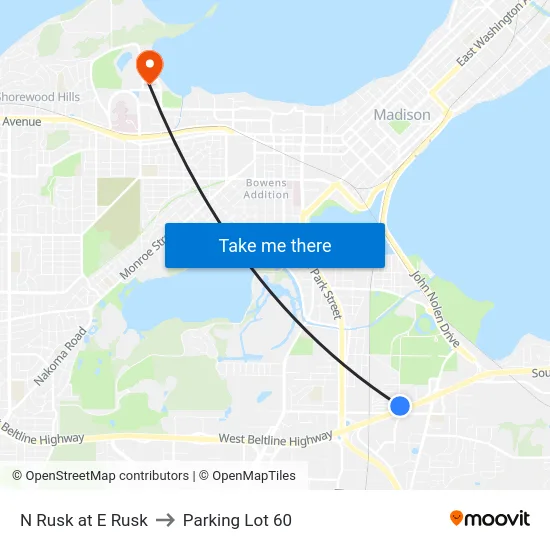 N Rusk at E Rusk to Parking Lot 60 map