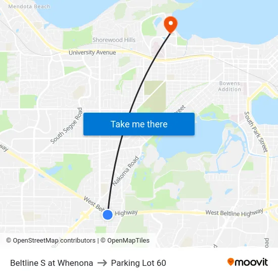 Beltline S at Whenona to Parking Lot 60 map