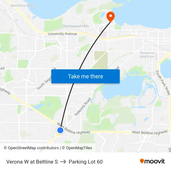 Verona W at Beltline S to Parking Lot 60 map