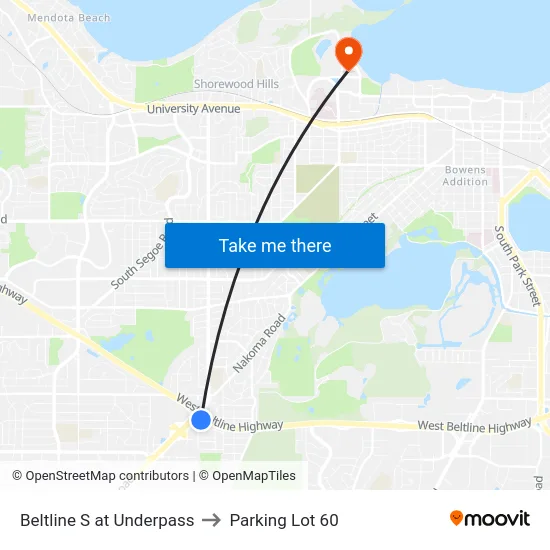 Beltline S at Underpass to Parking Lot 60 map