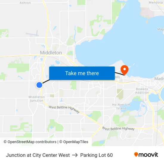 Junction at City Center West to Parking Lot 60 map