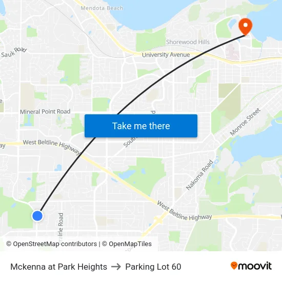 Mckenna at Park Heights to Parking Lot 60 map