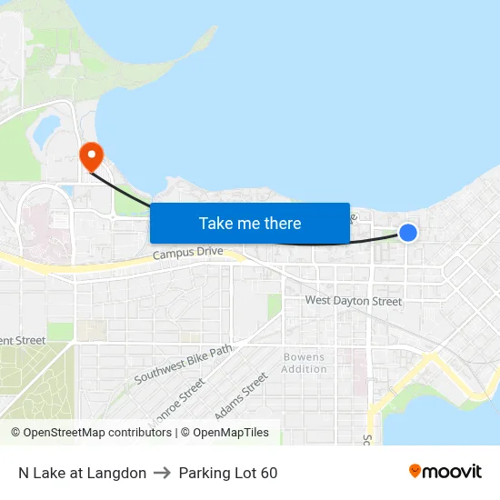 N Lake at Langdon to Parking Lot 60 map