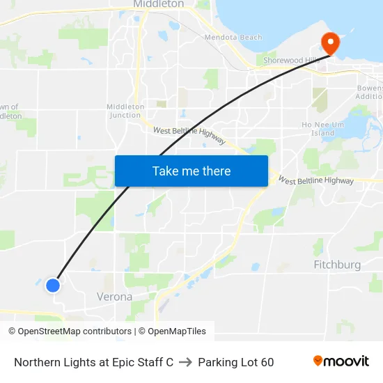Northern Lights at Epic Staff C to Parking Lot 60 map