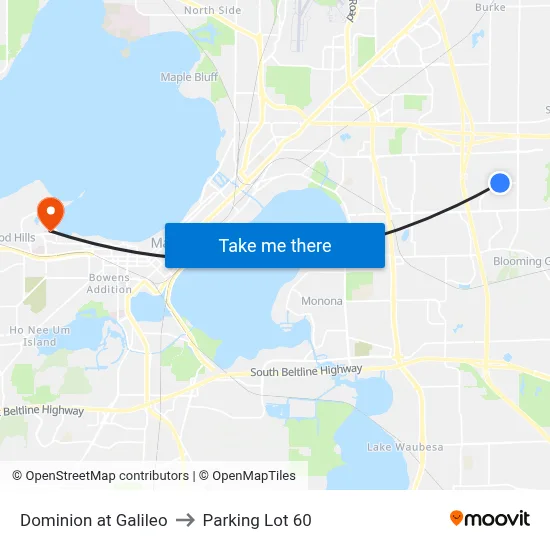 Dominion at Galileo to Parking Lot 60 map