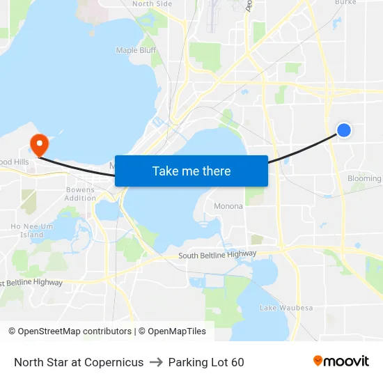 North Star at Copernicus to Parking Lot 60 map