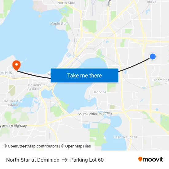 North Star at Dominion to Parking Lot 60 map