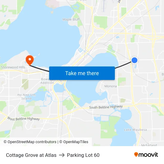 Cottage Grove at Atlas to Parking Lot 60 map