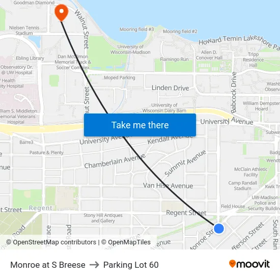 Monroe at S Breese to Parking Lot 60 map