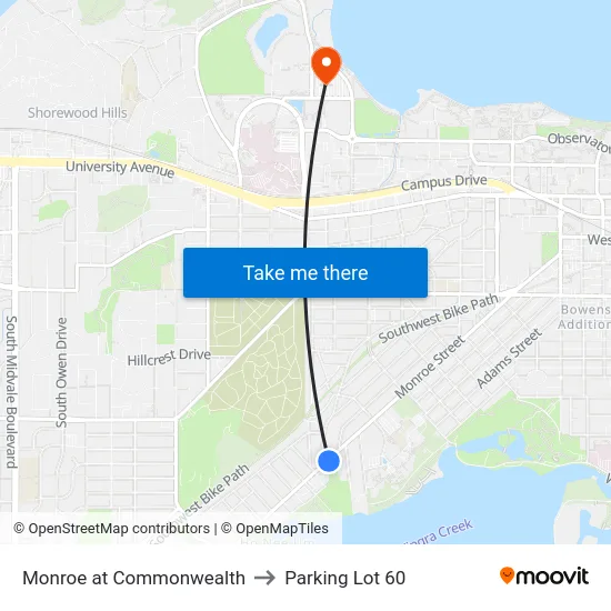 Monroe at Commonwealth to Parking Lot 60 map
