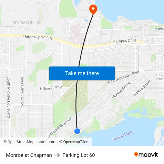 Monroe at Chapman to Parking Lot 60 map