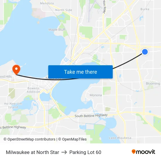 Milwaukee at North Star to Parking Lot 60 map