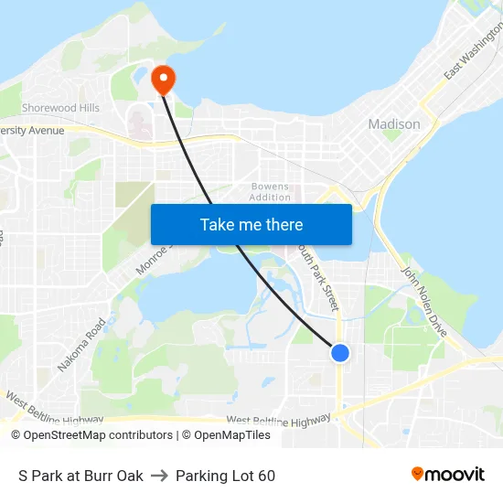 S Park at Burr Oak to Parking Lot 60 map