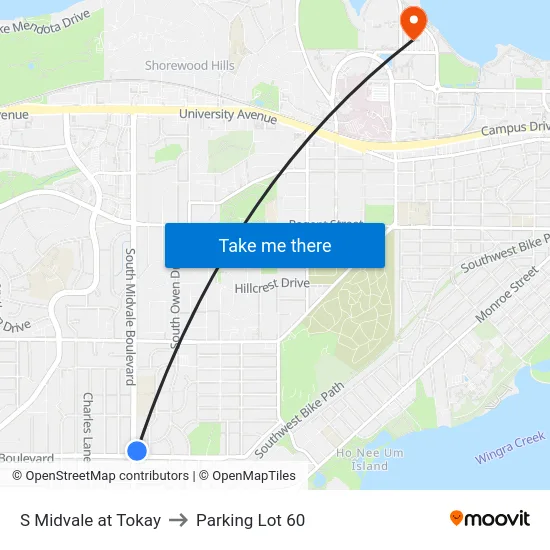 S Midvale at Tokay to Parking Lot 60 map