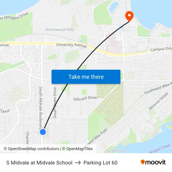 S Midvale at Midvale School to Parking Lot 60 map