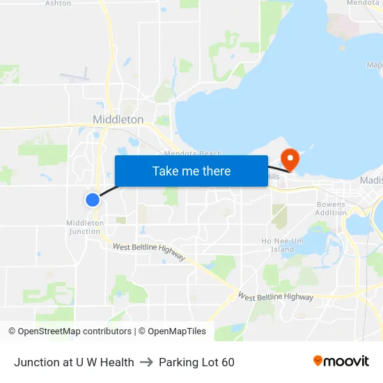 Junction at U W Health to Parking Lot 60 map